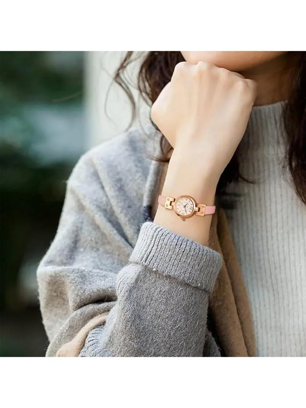 Women's White Pink Gold Elegant Dial with Leather Strap Minimalist Wrist Watches